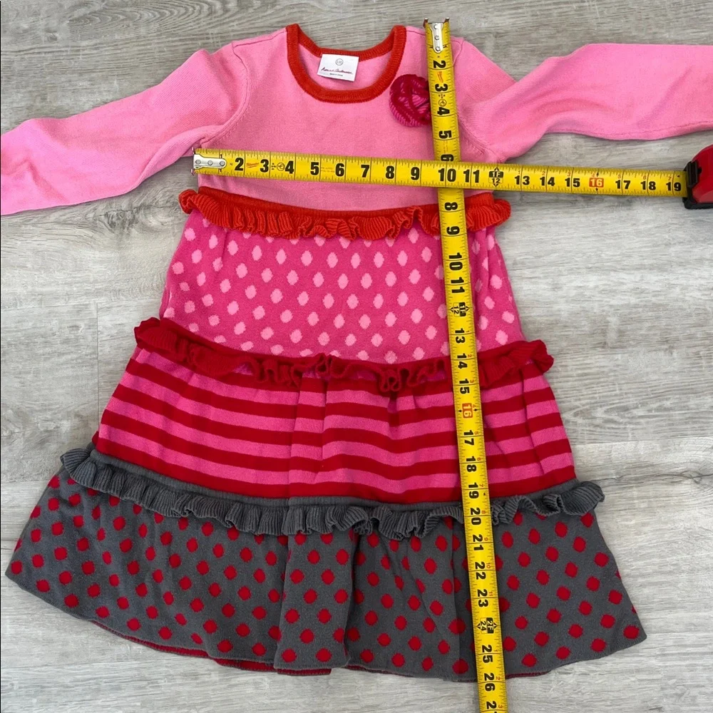 Hanna Andersson Bright Ideas Sweater Dress Top Pink Tiered Ruffle Girls 110 / 5‎